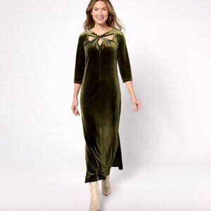 Attitudes by Renee Petite Knit Velvet Maxi Dress , Olive Sz PM a623422